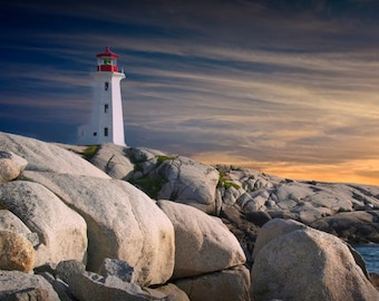Peggy's Cove Lighthouse Photograph: Nova Scotia Sunset Seascape