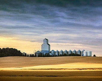 Harvest Grain Elevator on the Prairie in Saskatchewan, A Fine Art Farming Agricultural Landscape Photograph, Canadian Art