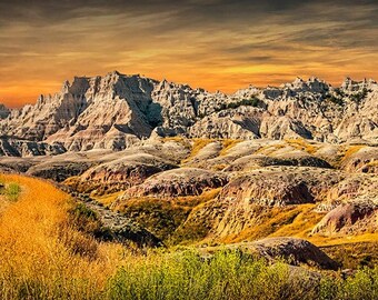 Badlands National Park, Butte formations, South Dakota, Tourist Destination, Sandstone Mountain, Geological Desert, Natural Landscape, Photo