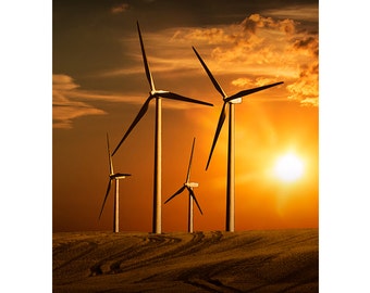 Alberta Wind Turbine Sunset: Prairie Landscape Photograph