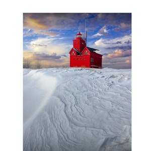 Big Red Lighthouse, Ottawa Beach, Michigan Lighthouse, Winter Beach, Lake Michigan, Great Lakes, State Park, Holland Michigan, Wall Decor
