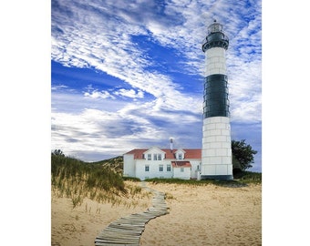 Big Sable Lighthouse, Michigan Lighthouse, Lake Michigan Shore,  Ludington State Park, Beach Sand, Lighthouse Seascape, Great Lakes Photo