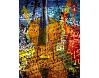 Abstract Violin Music Modern Art, Violin or Cello Fine Art, Abstract Music Wall Decor Art, Colorful Music Fine Art for Studio or Office