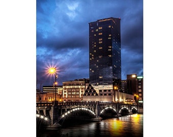 Grand Rapids Michigan Night Photography: Pearl Street Bridge Art Print