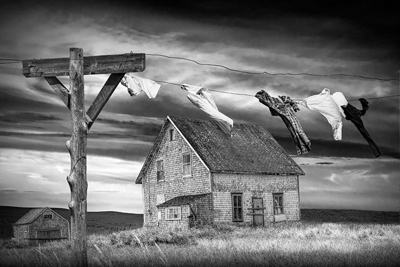 Country Living Laundry Clothesline: Rustic Charm for Your Homestead, Rural Landscape Home Decor, Nostalgic Picturesque Prairie Photograph image 7