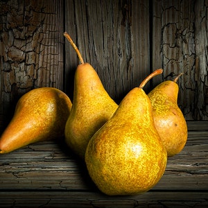 Yellow Pears, Bartlett Pears, Pear Art, Still Life, Wood Shelf, Fine Art, Still Life Photography
