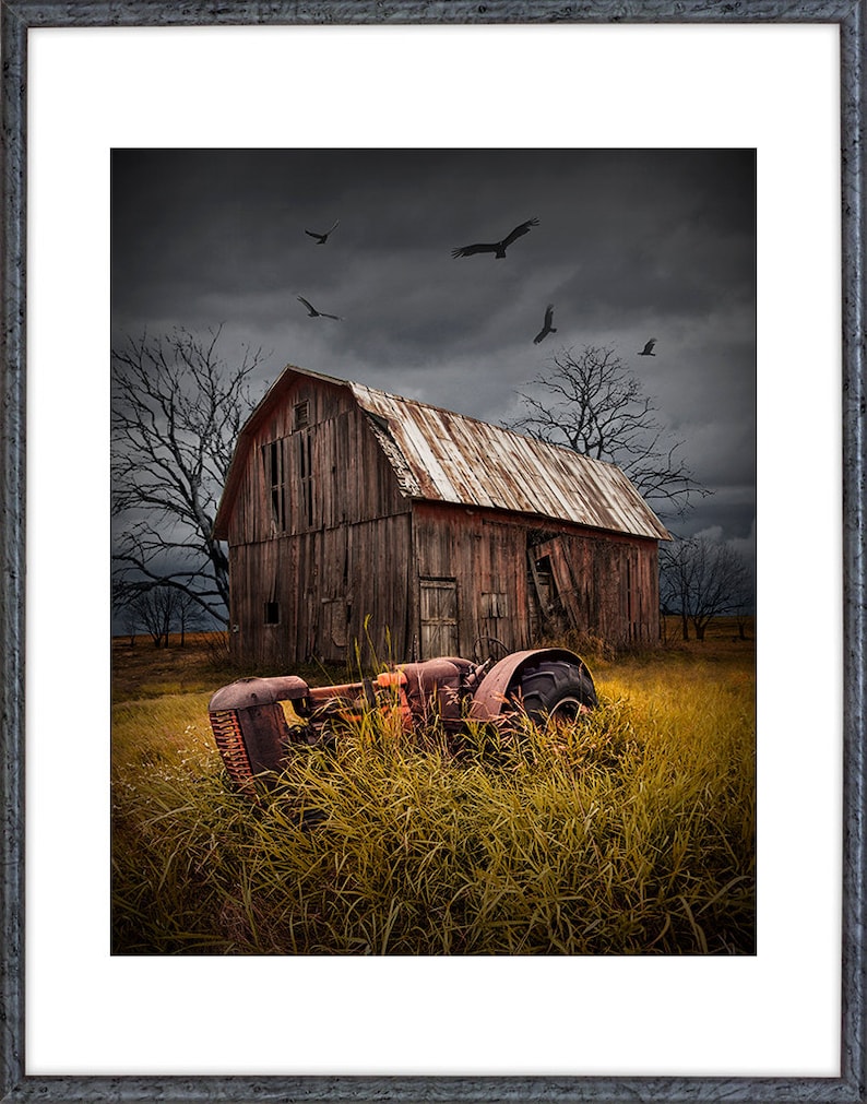 The Death of a Small Midwest Farm with abandoned Barn and Tractor below Circling Vultures No.1213 A Fine Art Agricultural Photograph image 2