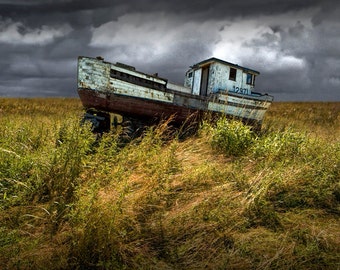 Abandoned Fishing Boat Print: Washington Seascape Photography