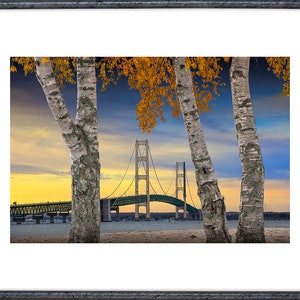 Mackinac Bridge, Straits of Mackinac, Mackinaw City, Lake Michigan, Lake Huron, Great Lakes, Big Mac, Upper Peninsula, Seascape Photograph image 2