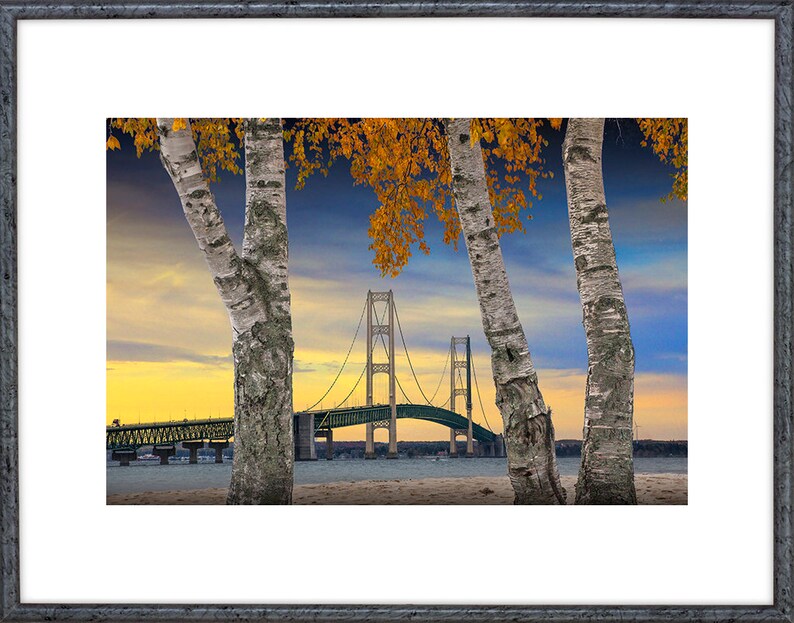 Mackinac Bridge, Straits of Mackinac, Mackinaw City, Lake Michigan, Lake Huron, Great Lakes, Big Mac, Upper Peninsula, Seascape Photograph image 2