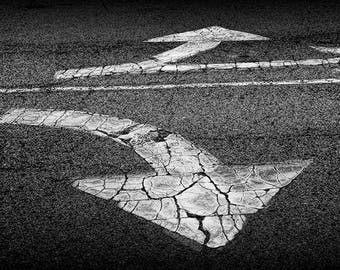 Highway Pavement Arrows on Roadway, Abstract Modern Art, Black and White, Direction Arrows, Abstract Art, Urban Photograph, "Road Arrows"