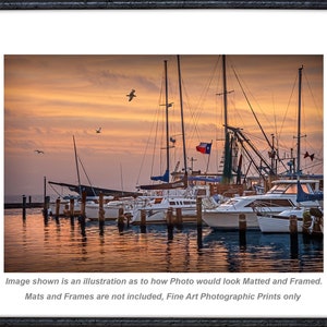 Texas Aransas Pass Harbor at Sunrise, Texas Nautical Wall Decor Photograph in the Gulf of Mexico with Harbor Boats and Flying Gulls image 3