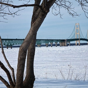Mackinac Bridge Winter Landscape Photograph: Michigan Fine Art Print
