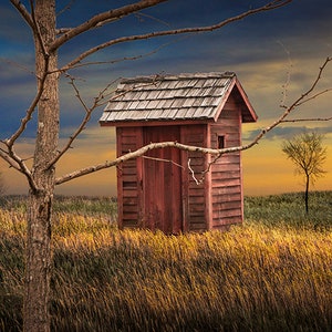 Vintage Red Outhouse Photograph: Southwest Michigan Rural Landscape Wall Art Full Color