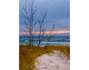 Beach Sunset, Sand Dune, Lake Michigan, Holland Michigan, Michigan Photograph, Vertical Fine Art, Lakeshore Seascape, Fall Nature Photograph