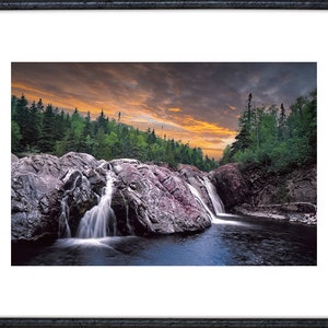 Waterfall Art, Aguasabon River, Canada Landscape, Terrace Bay, Great Lakes, Lake Superior, Wilderness, Sunset, Ontario, Waterfall Photograph image 2