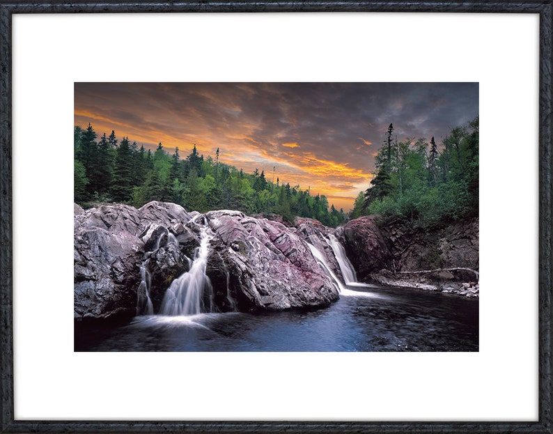 Waterfall Art, Aguasabon River, Canada Landscape, Terrace Bay, Great Lakes, Lake Superior, Wilderness, Sunset, Ontario, Waterfall Photograph image 2