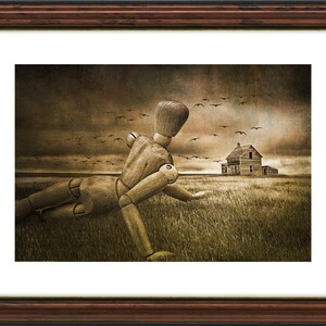 Christina's World Revisited, Wooden Artist Mannequin, Prairie Field, and Birds a Andrew Wyeth Tribute No.20345 A Surreal Fantasy Photograph image 2