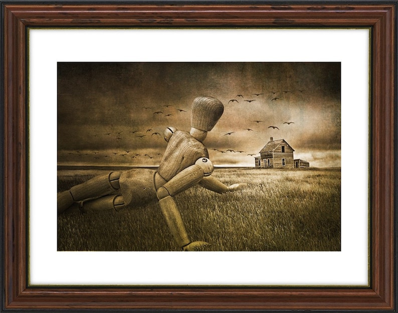 Christina's World Revisited, Wooden Artist Mannequin, Prairie Field, and Birds a Andrew Wyeth Tribute No.20345 A Surreal Fantasy Photograph image 2
