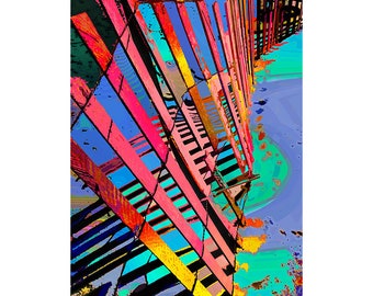 Abstract Photograph of Colorful Beach Snow Fence, Classic Modern Art Pop Photograph, A Great Eye Catching Graphic Design for Wall Decor