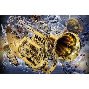 Impression d'art trompette de jazz : décoration murale de cuivres