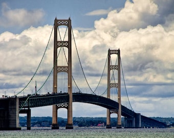 The Mighty Mac Long Suspension Bridge by Mackinaw City at the Straits of Mackinac in Michigan No.1379 - A Fine Art Landscape Photograph