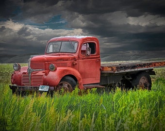 Red Flatbed Truck, Auto Wall Decor, Flatbed Truck, Wyoming Prairie, Auto Fine Art, Truck Landscape, Car Photography, Art Print, Truck Art