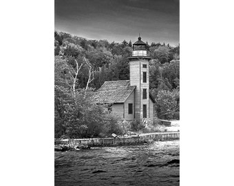 East Channel Grand Island Lighthouse by Pictured Rocks National Lakeshore in Munsing Michigan Upper Peninsula No.BW14424 MI Photography