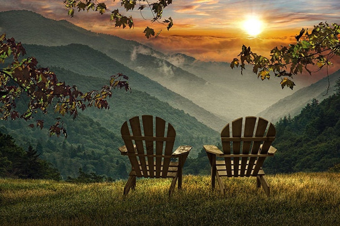 Blue Ridge Parkway Sunrise Print: Adirondack Chairs, Mountain