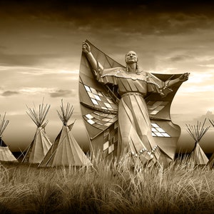 Sculpture Art called Dignity of Earth and Sky by the Missouri River near Chamberlain South Dakota, Indigenous Western Fine Art with Tepees image 8