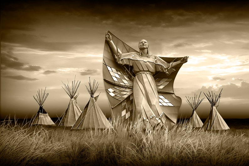 Sculpture Art called Dignity of Earth and Sky by the Missouri River near Chamberlain South Dakota, Indigenous Western Fine Art with Tepees image 8