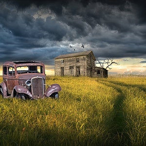 Americana Farmhouse Photograph: Rustic Stormy Landscape Wall Art