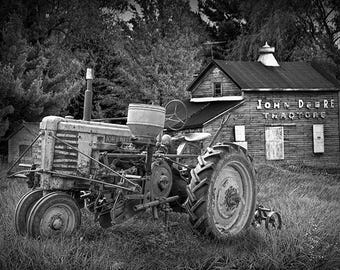 Vintage John Deere Tractor Print: Rural Michigan Farm Landscape