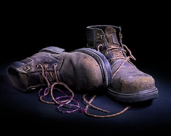 Working Man's Shoes a Photograph created with painting with light from a Flashlight, Footwear Photography, Fine Art, Still Life Photography