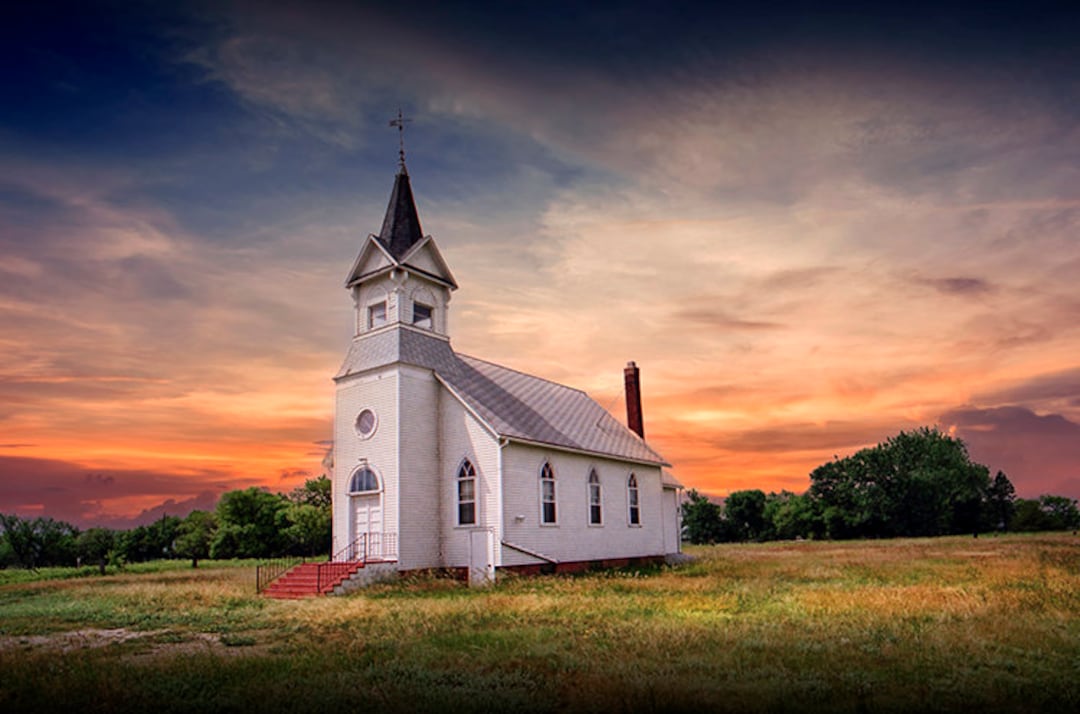 Rural Country Church, North Dakota Prairie, Christian Church, White