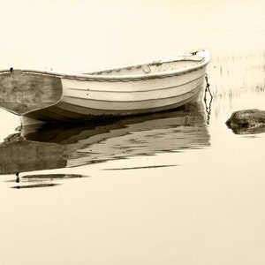 Row Boat, Wooden Boat, White Maine Dory, Foggy Morning, Mt. Desert Narrows, Mount Desert Island, Nautical Seascape, Maine Photograph image 8