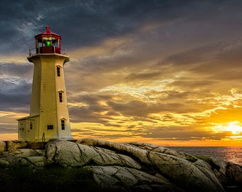 Peggy's Cove Lighthouse Sunset Photograph - Nova Scotia Seascape Art