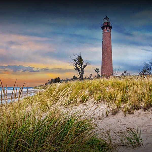 Little Sable Point Lighthouse, Lake Michigan Sunset, Lake Michigan Shore, Silver Lake, Michigan Photograph, Lighthouse Photograph, Seascape