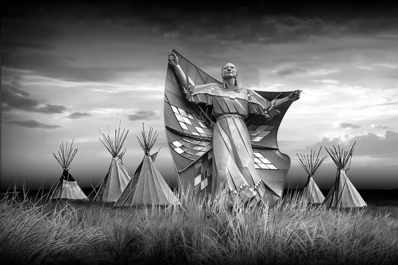 Sculpture Art called Dignity of Earth and Sky by the Missouri River near Chamberlain South Dakota, Indigenous Western Fine Art with Tepees image 7