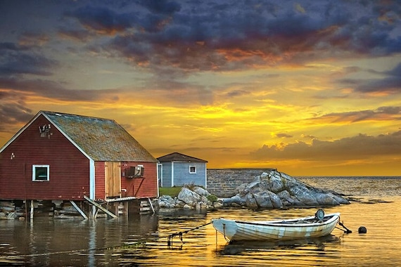 Peggy's Cove Sunset Print: Nova Scotia Harbor Seascape Wall Art
