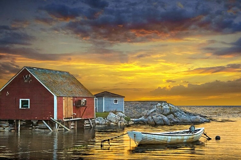 Peggy's Cove Sunset Print: Nova Scotia Harbor Seascape Wall Art Full Color