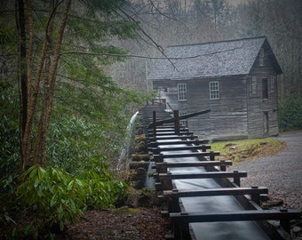 Mingus Mill, Old Mill, Water Flume, Great Smokies, Smoky Mountains, National Park, Appalachia Tennessee, Landscape, Fine Art Photograph