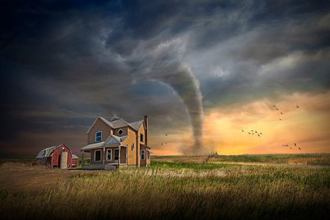 Farmhouse Tornado Sunset Print: Rural Americana Wall Art - Etsy