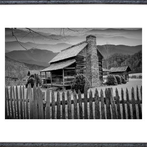 Appalachian Mountain Cabin by Smoky Mountain National Park in North Carolina, Black and White Fine Art Landscape Photograph, Home Wall Art image 2