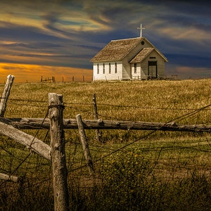Prairie Sunset Fine Art Print: Rural Church, South Dakota