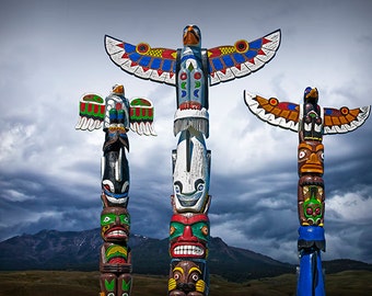 Totem Poles, Northwest Totem, Colorful Fine Art, Aboriginal Art, Tribal Culture, Indigenous People, First Nation, Totem Photograph, Wall Art