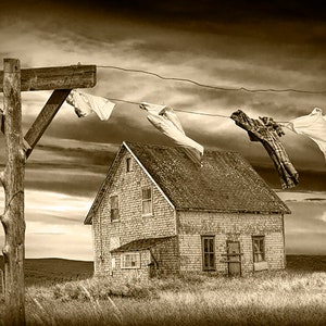 Country Living Laundry Clothesline: Rustic Charm for Your Homestead, Rural Landscape Home Decor, Nostalgic Picturesque Prairie Photograph image 8