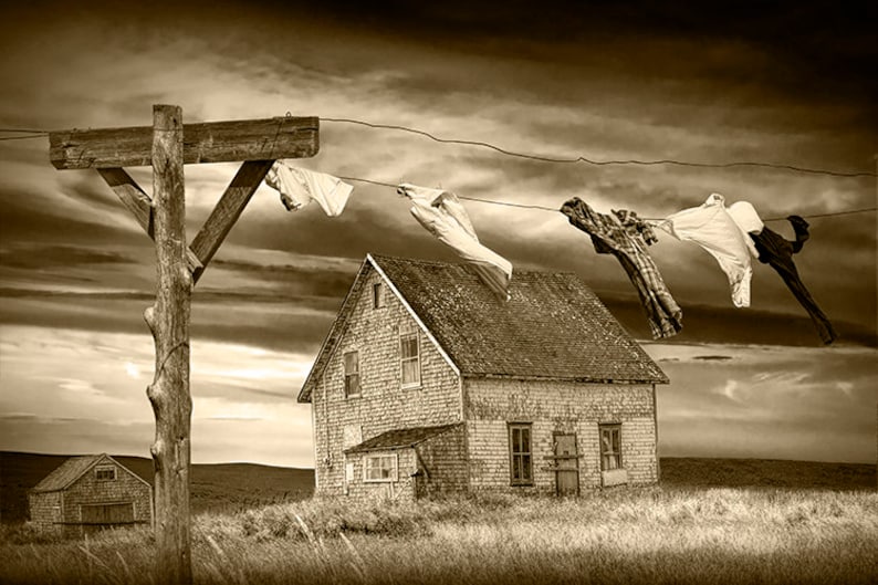 Country Living Laundry Clothesline: Rustic Charm for Your Homestead, Rural Landscape Home Decor, Nostalgic Picturesque Prairie Photograph image 8