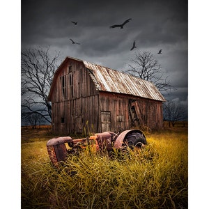 The Death of a Small Midwest Farm with abandoned Barn and Tractor below Circling Vultures No.1213 A Fine Art Agricultural Photograph image 1