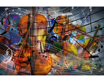Musical Art with String Instruments Wall Decor, Violin Abstract Art, Cello and Bass, Classical Music Art, Canvas and Metal Prints Available